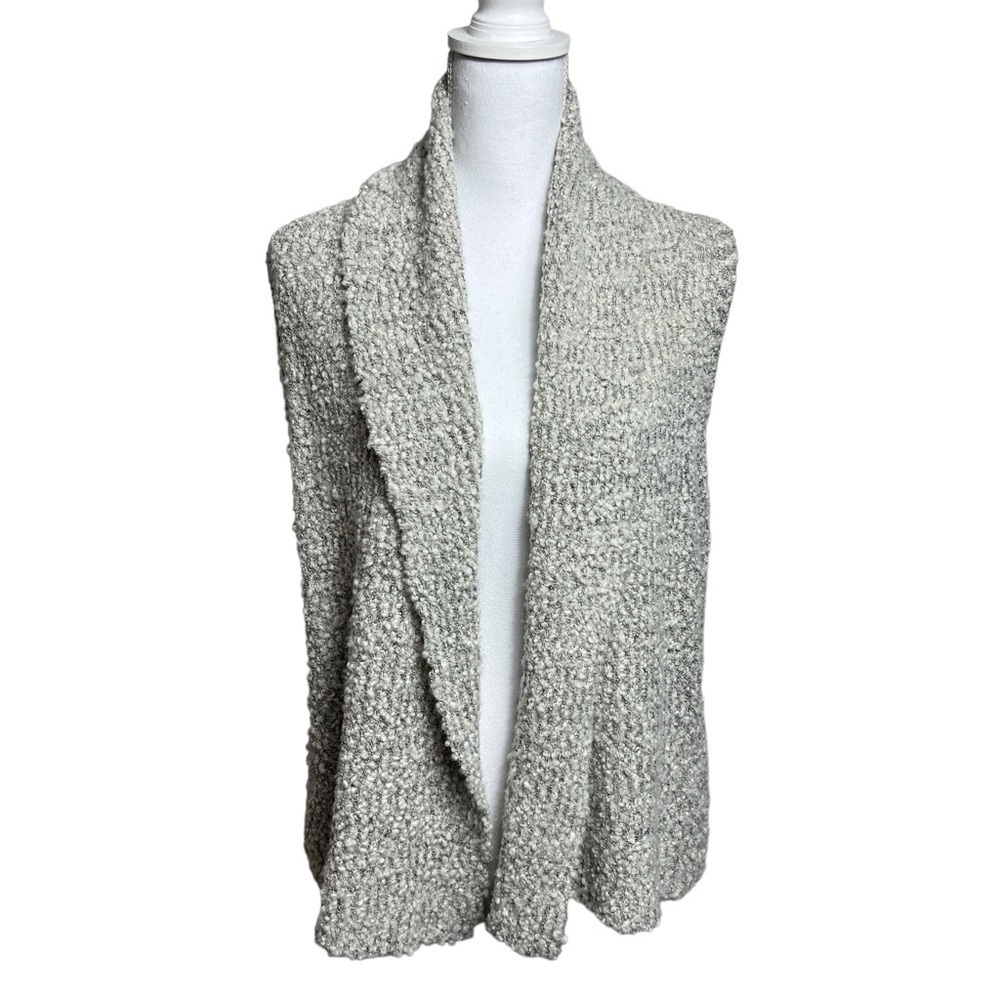 Ann Taylor LOFT Vest Women's XXS Nubby Knit Zipper Pockets Open Front Gray White